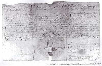 Akt nadania tytułu szambelana Michałowi Iwanowskiemu 1740 rok